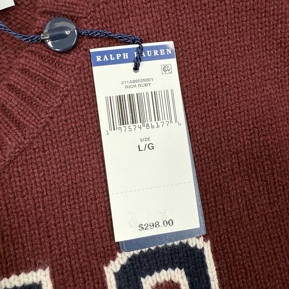 Polo Ralph Lauren Women's Burgundy Crest Logo Knit Wool Sweater Size Large NEW - Picture 6 of 11